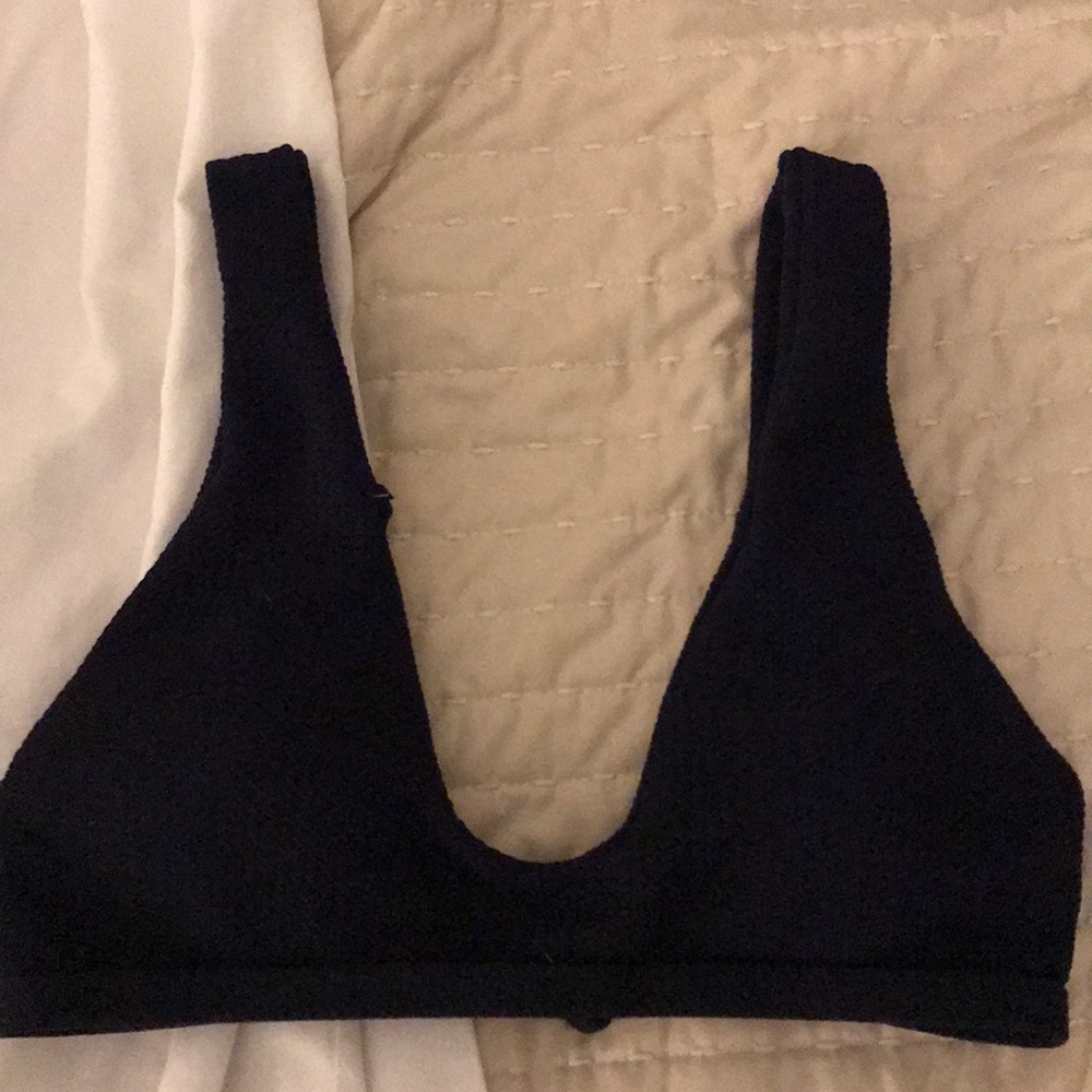 Navy blue ribbed bikini top